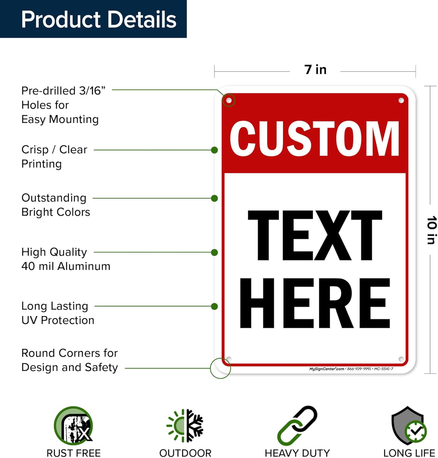 Custom Sign, Custom Sign for Business, Indoor/Outdoor use. 7x10 Inches, Rust Free .040 Aluminum, Fade Resistant, Made in USA by My Sign Center (Header)