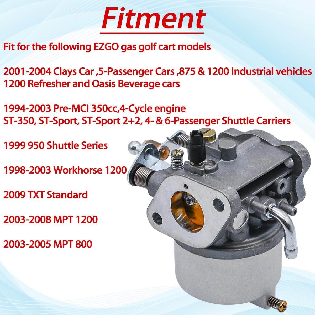 Golf Cart Carburetor Fit for EZGO Golf Cart Gas Car 350cc for Robin TXT Medalist 4-Cycle Workhorse ST350 Carb Replace 72558-G01 72558-G05 72840-G02 72873-G01 17559 520-184 with Filter Kit