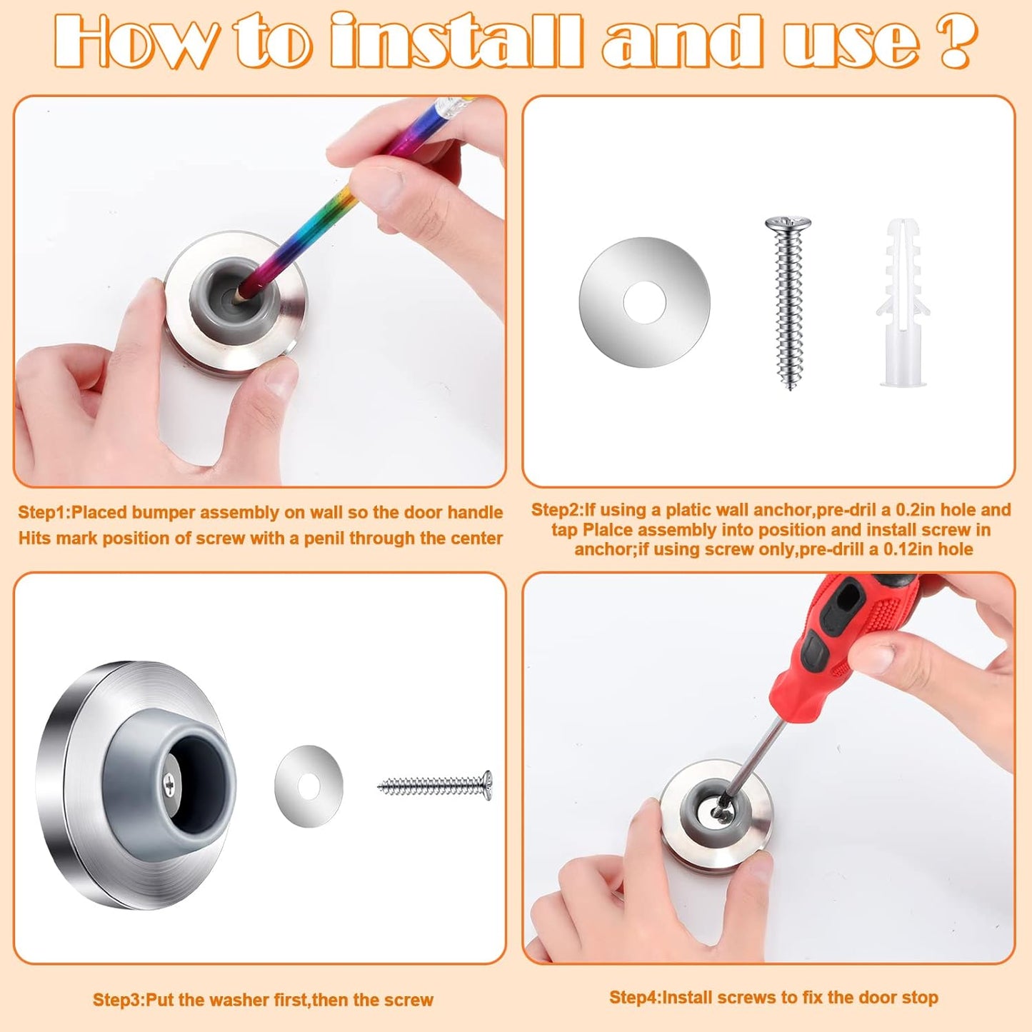 Blulu Concave Wall Door Stopper Door Bumper Stainless Steel Wall Protector Flush Bumper with Grey Rubber Concave Knob Cover Stopper(Silver, Black,2 Pieces)