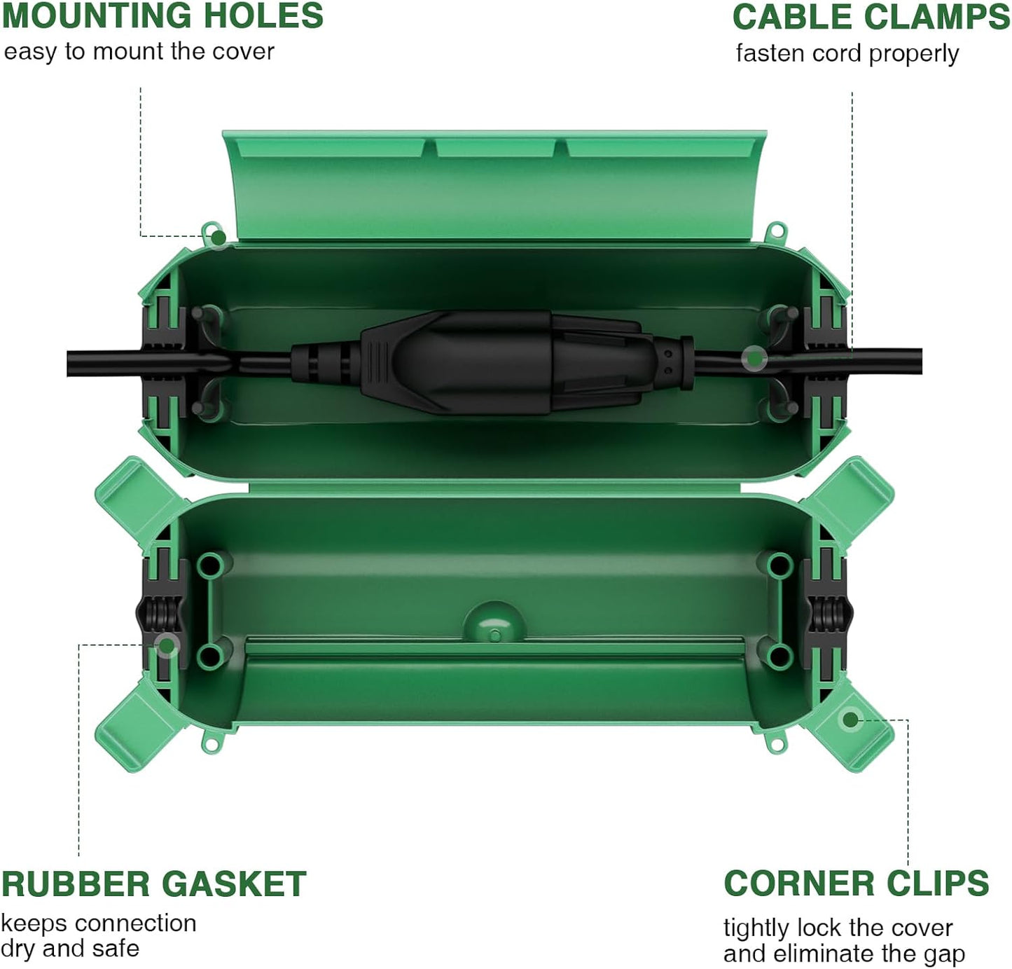 Flemoon [3 Pack] Outdoor Extension Cord Safety Cover, IP44 Weatherproof Electrical Box to Protect Outdoor Outlet, Plug, Socket, Halloween, Christmas Holiday Decoration Light, Green