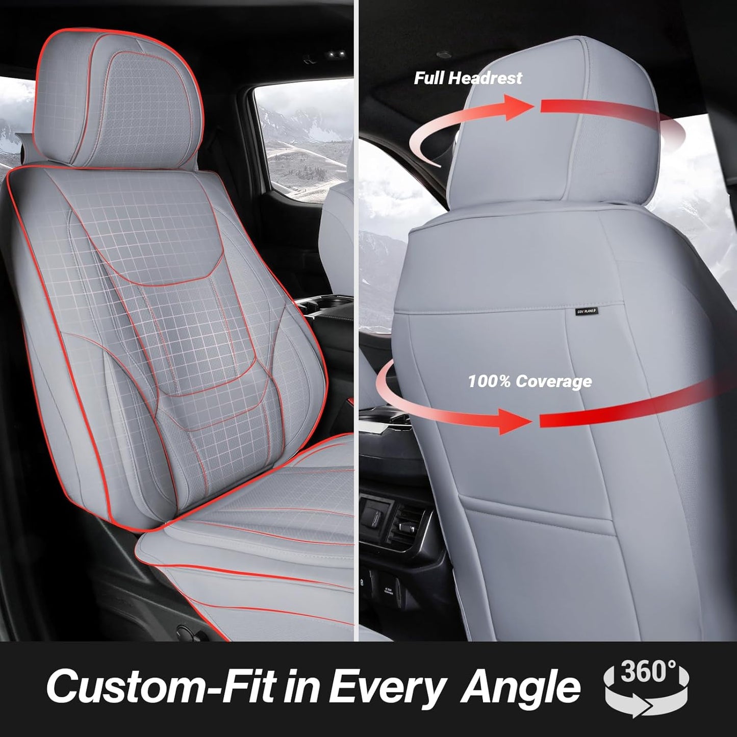 Coverland Custom Car Seat Covers Compatible with Ram 2500 Crew Cab - Premium Leather Non-Slip Memory Foam Waterproof Cover Custom Fit Interior Protector Full Set-Gray [See Size Chart-Size X141]