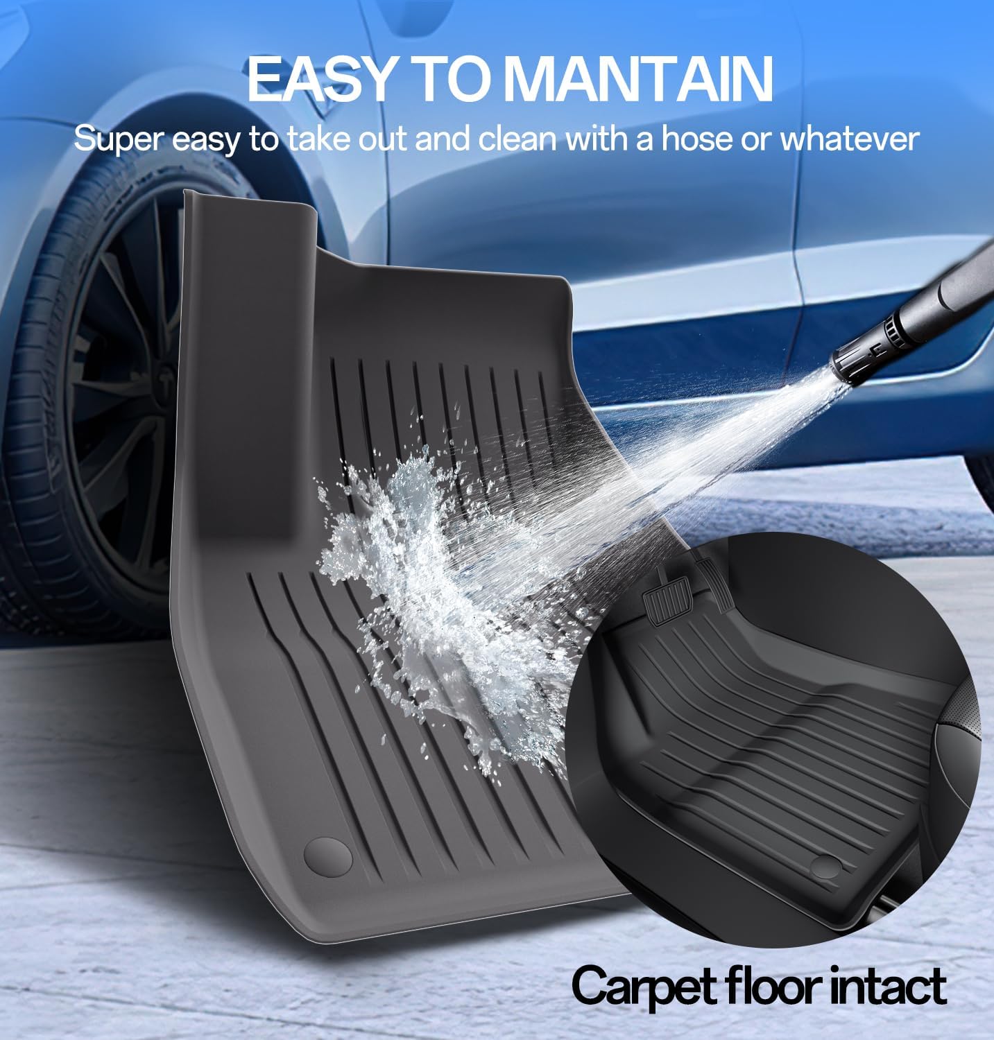 Floor Mats for Model 3 2023-2018 - Full Set All Weather TPE Front, Rear, Cargo & Sub-Trunk Mats, 6-Piece Custom Fit