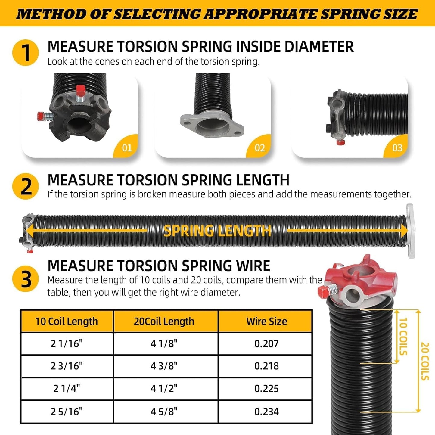 Pair of 2"Garage Door Torsion Springs Set with Non-Slip Winding Bars, Electrophoretic Coated (0.207X2"X26")