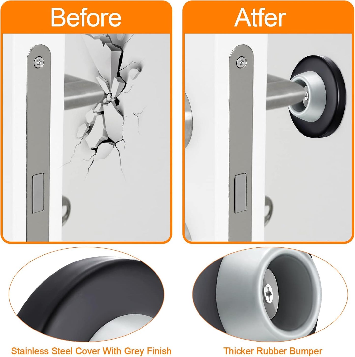 Blulu Concave Wall Door Stopper Door Bumper Stainless Steel Wall Protector Flush Bumper with Grey Rubber Concave Knob Cover Stopper(Silver, Black,2 Pieces)