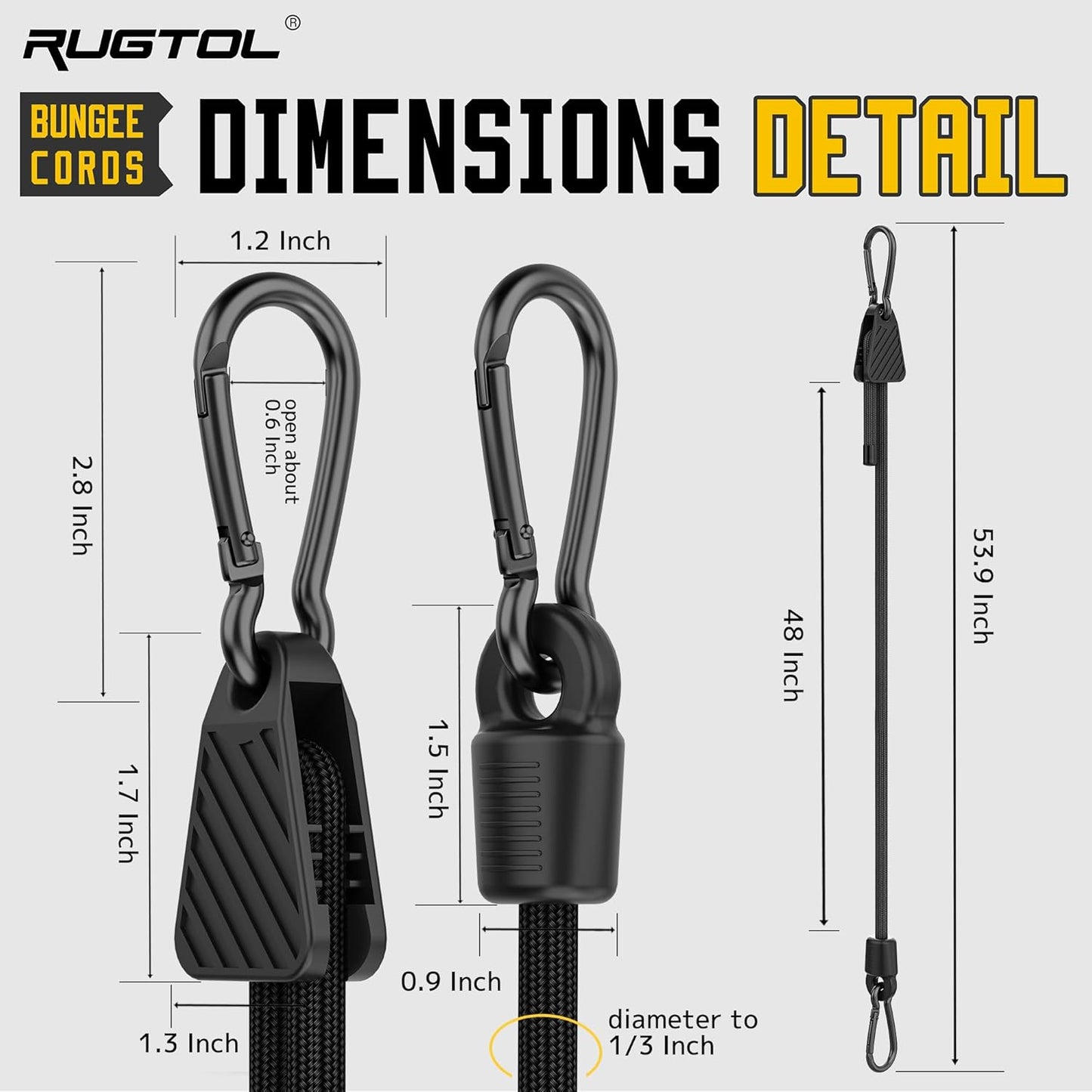 Bungee Cords with Hooks, 48 Inch Adjustable Elastic Bungee Cords with Carabiner Hooks, Easy to Adjust Bungee Rope UV Resistant for Truck Bed, SUV Trunk, Car, Bike Rack, Trash Can, Moving, Plants