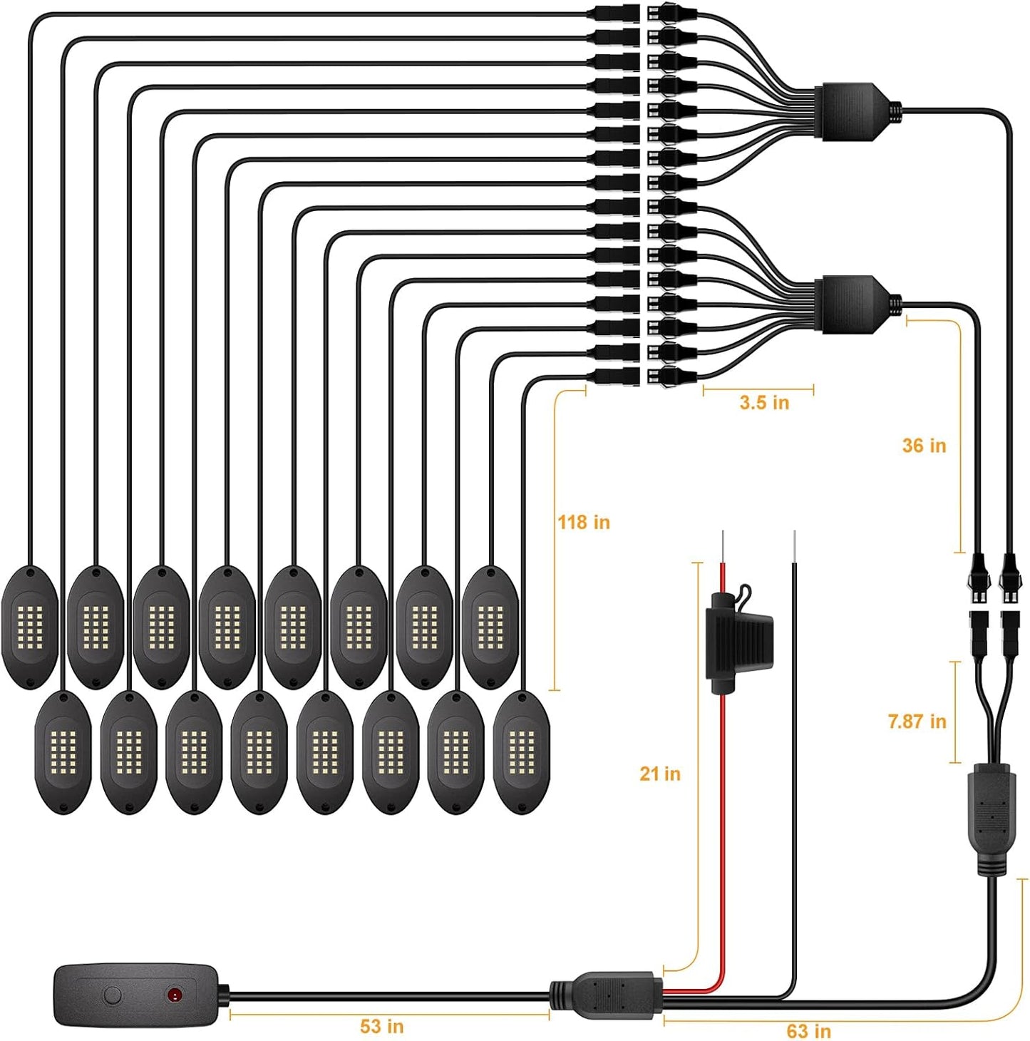 Honalia Pure White Rock Lights for Trucks 16 Pods, 6000K White LED Rock Lights Kits with Switch