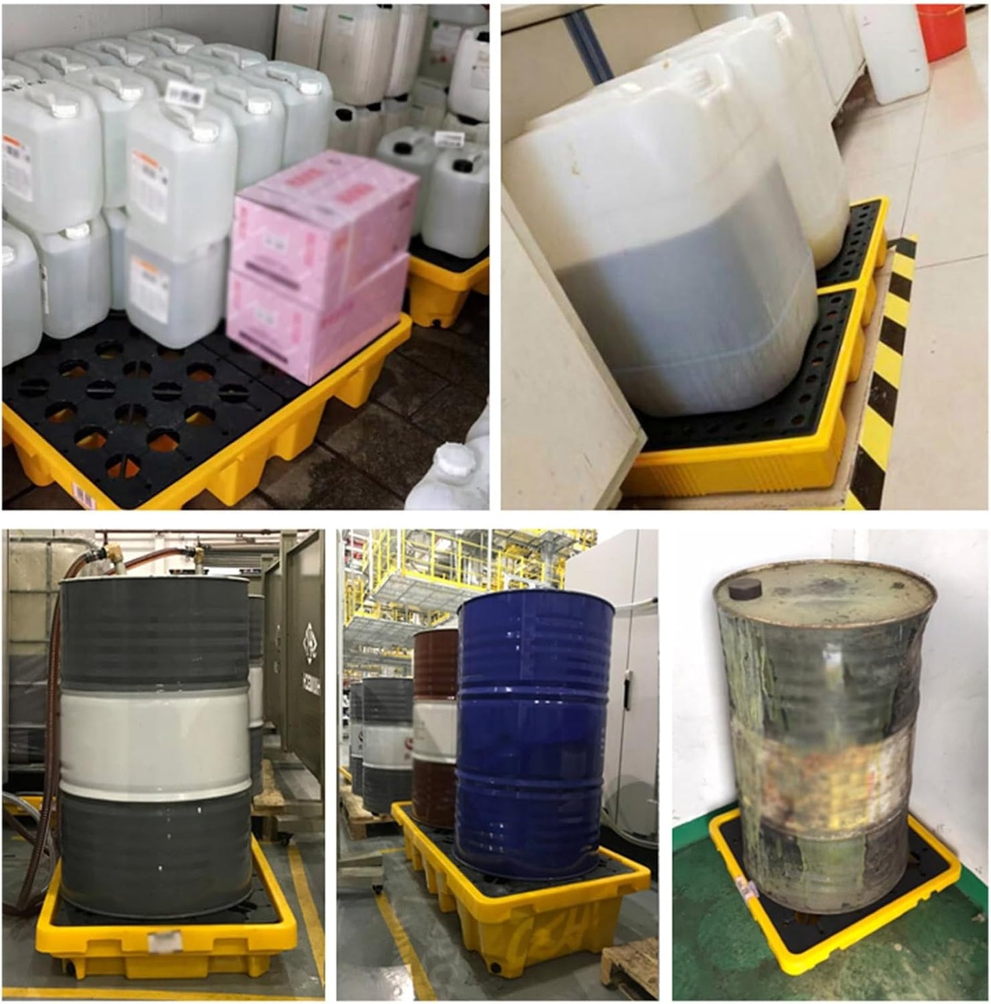 Drum Containment Spill Pallet, Industrial Nestable Oil Drums Leak-Proof Tray, Garage Storage Detachable Anti Slip Polyethylene Platform with Drain (Color : Yellow-1 Pack, Size : 51.2"x26.8"x