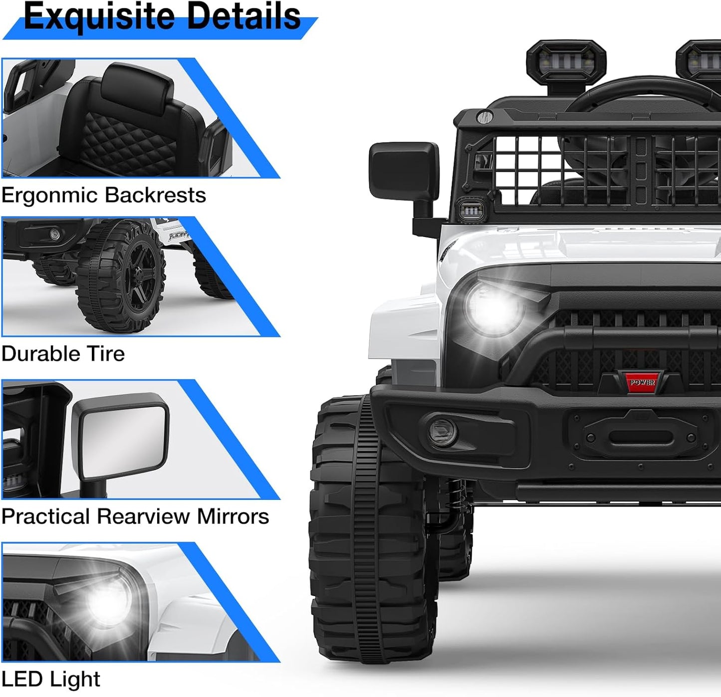12V Kids Electric Ride On Truck Car w/Parent Remote Control, Spring Suspension, LED Lights & AUX Port | Outdoor Ride Toy for Boys Girls