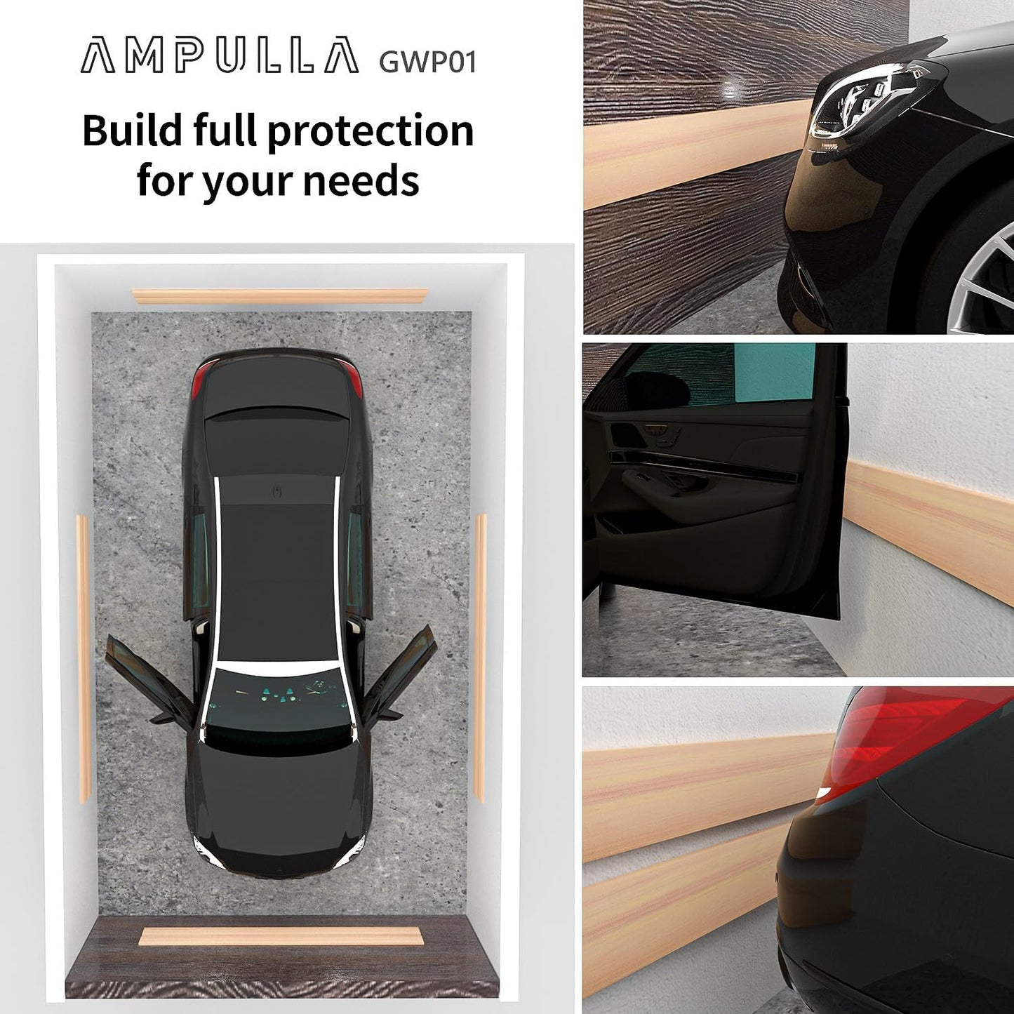 GWP01 Wood Grain Garage Wall Protector Car Door Protectors, Garage Accessories, Parking Stopper for Garage, Tool-Free, Designed in Germany (6.5mm Wood Grain)