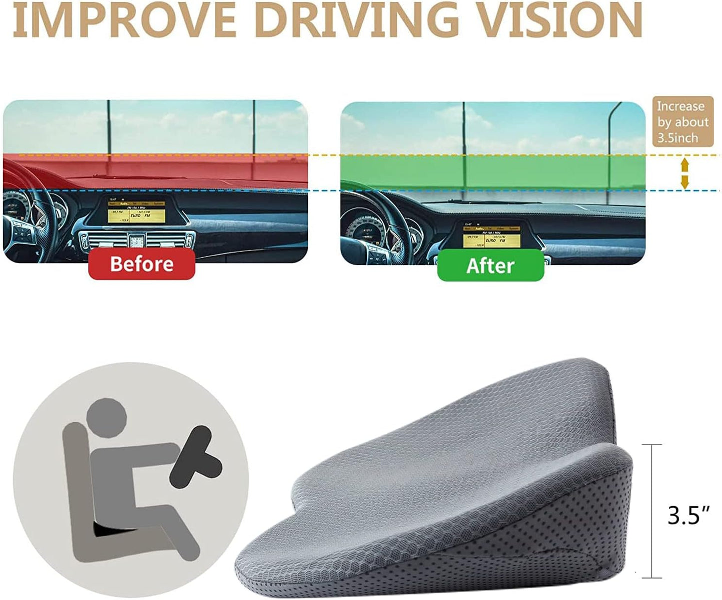 Car Seat Cushion - Memory Foam Car Seat Pad - Sciatica & Lower Back Pain Relief - Car Seat Cushions for Driving - Road Trip Essentials for Drivers(Gray)