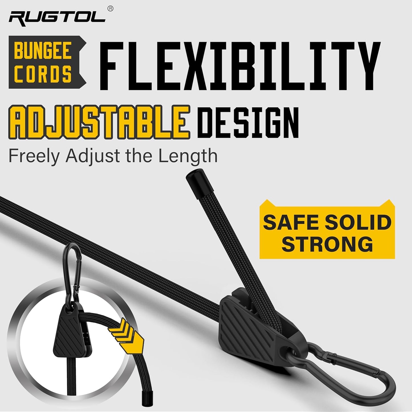 Bungee Cords with Hooks, 60 Inch Adjustable Elastic Bungee Cords with Carabiner Hooks, Easy to Adjust Bungee Rope UV Resistant for Truck Bed, SUV Trunk, Car, Bike Rack, Trash Can, Moving, Plants