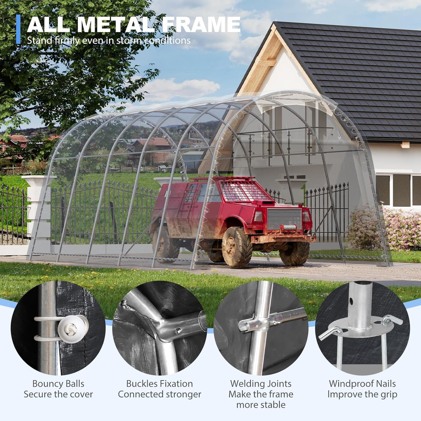 Carport 12x20 ft Heavy Duty w/Translucent Roof, All-Season Waterproof UV Protected Outdoor Car Ports w/Reinforced Metal Frame Ventilated Doors,Portable Garage Car Shelter for Boat Truck Yacht