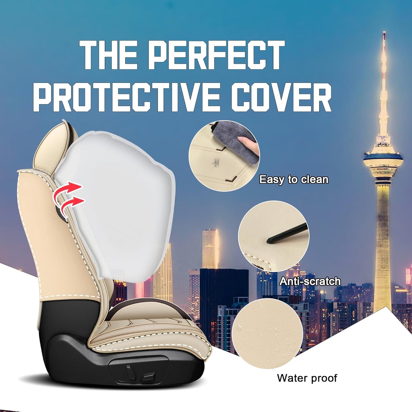 Car Seat Covers for Chrysler Pacifica 2004-2025, Stylish Sport Seat Cover, Premium Nappa Leather Car Seat Cover. Automobile Seat Covers Sets.(Luxury 5 Seats/Beige)