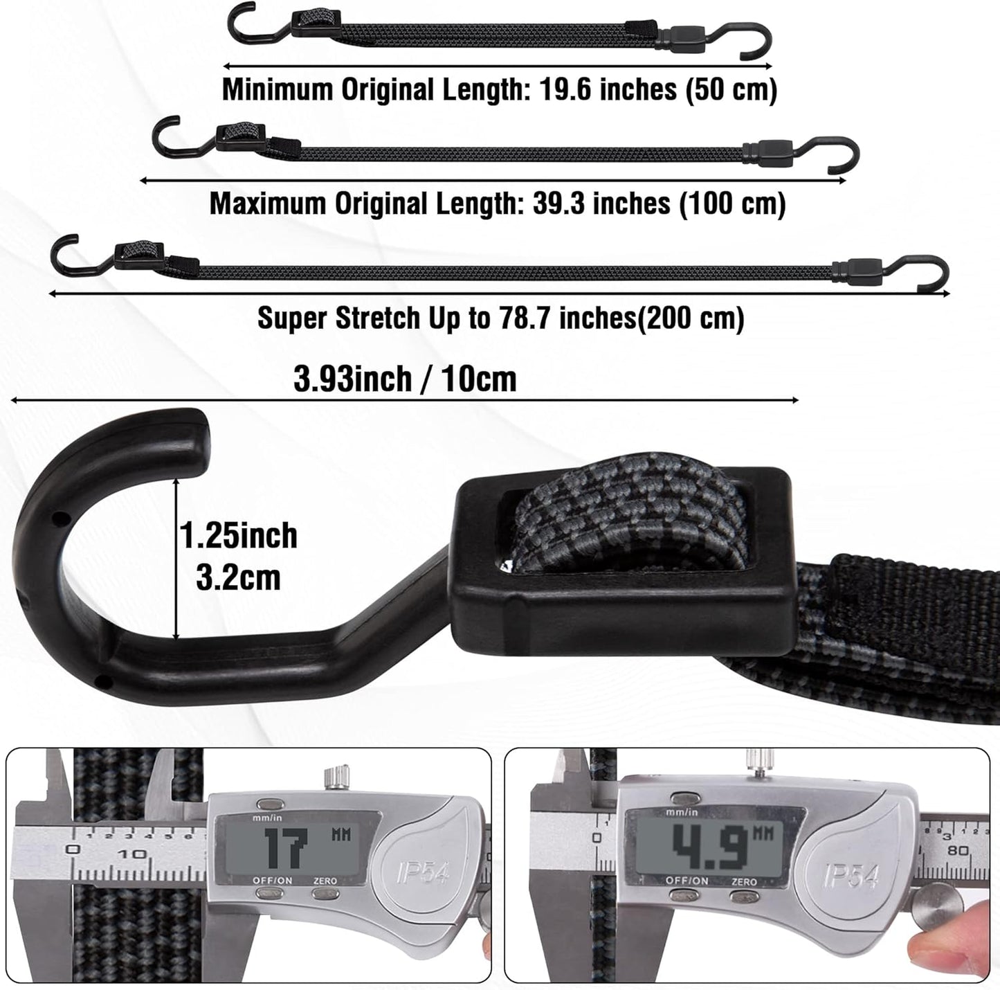 Bungee Cords with Hooks Heavy Duty, Flat Adjustable Bungee Cords with Hooks 40 Inch, Rubber Black Bungee Straps with Buckle Hooks for Outdoor, Camping, Tarps, Bike Rack, Tent, Truck, 4 Pack