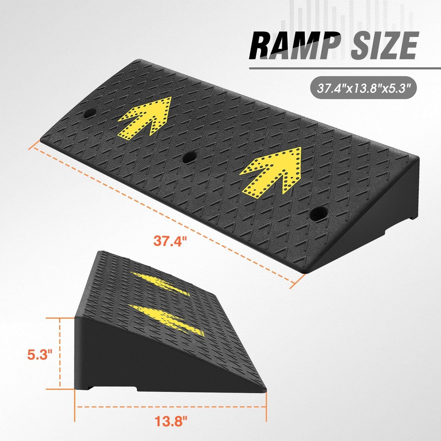 DNA MOTORING 2pcs 5.3" Rise Rubber Arrow Curb Ramp Heavy Duty Loading Threshold Ramp 37.4 in L x 13.8 in W x 5.3 in H for Loading Dock, Warehouse, Wheelchair, Motorcycles, Cars, TOOLS-00651