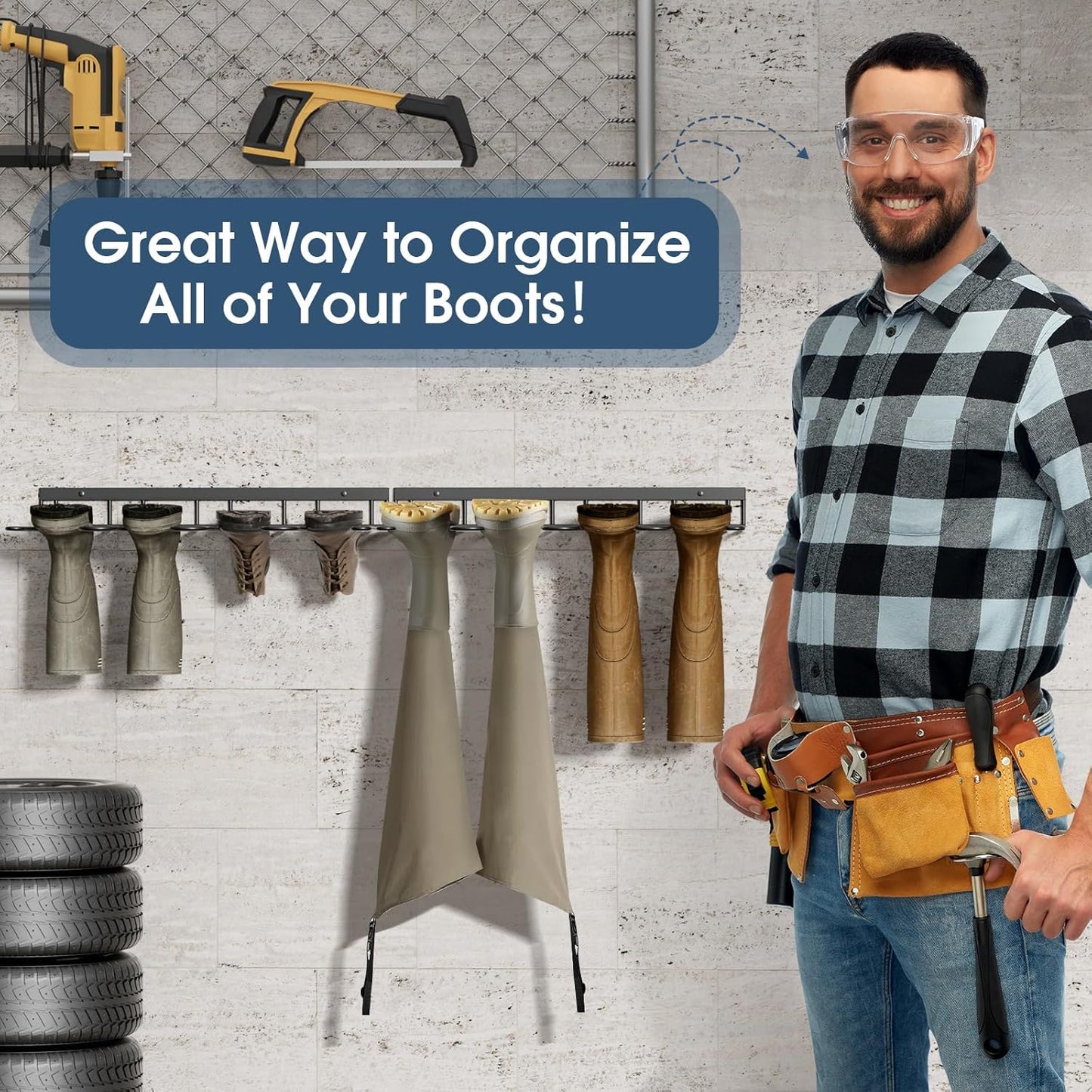 Boot Rack, Wader Hangers for wall, Metal Wall Mounted Shoe Racks, 4 Pair Boot Organizer for Tall Boots and Cowboy shoes, Boots Trays for Entryway,Garage (2 Pack)