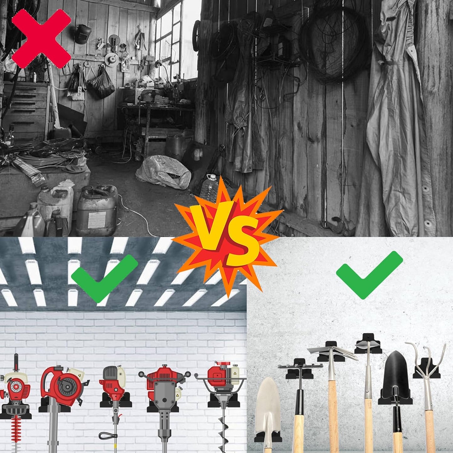 Garage Organizer Trimmer Rack, Wall Mounted Tool Hanger for Grass Trimmer, Hedge Trimmer, Weed Whackers & Garden Tools – Heavy Duty, Space-Saving, Anti-Rust Storage Rack for Garage & Home,1 PCS