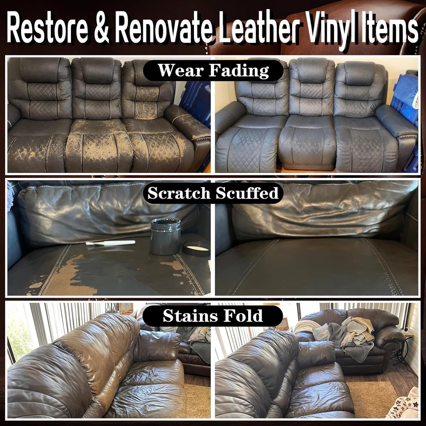 Dark Gray Recoloring Balm Leather Vinyl Auto Dash Board Car Interior Seats Paint Furniture Dye Color Restorer Refinish Shoes Sofa Gloves Jacket Purse Bag Couch Stain Fade Scratches Peeling Repair Kit