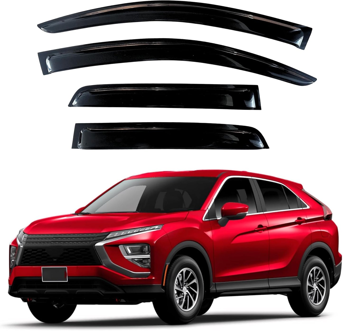 KPY Window Visor Compatible with Mitsubishi Eclipse Cross 2018-2024, 4PC Rain Guard Side Window Vent Deflectors Tape-On Style, 2018 2019 2020 2021 2022 2023 2024