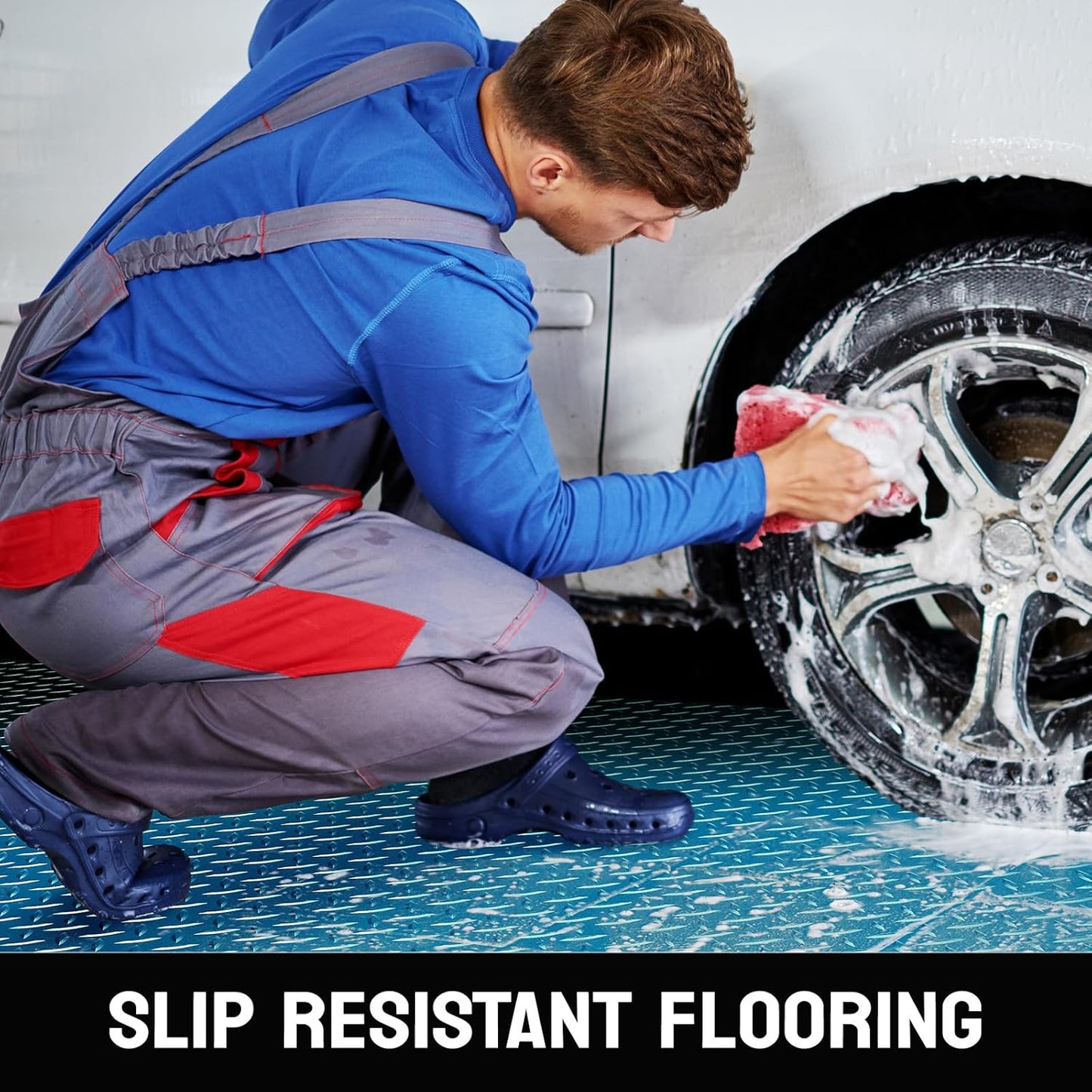 Bonnlo 7.5x17 FT Garage Floor Mat for Under Car,Thickened PVC Roll Floor mats，Waterproof Non Slip Parking Mat,Blue