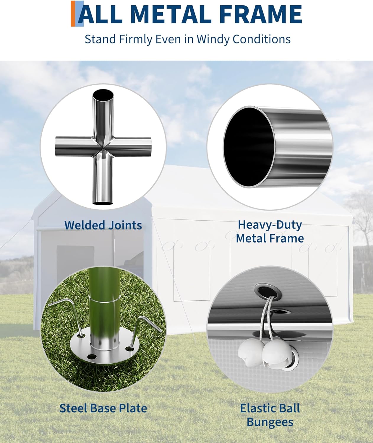 10 x 20FT Heavy Duty Carport with Roll-Up Windows, Portable Garage with Removable Sidewalls & Doors, Portable Car Tent Garage with Roll-Up Windows and All-Season Tarp, for Car, Truck,