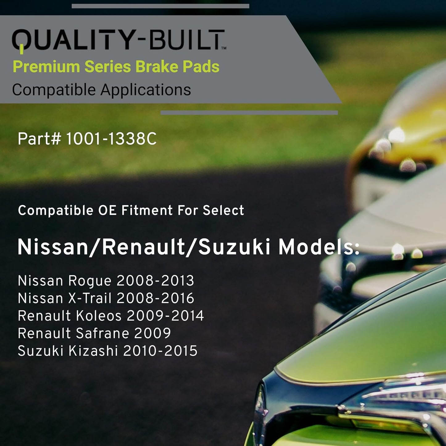 Premium Ceramic Front Brake Pads (1001-1338C) Compatible with Nissan Rogue 2013-2008, X-Trail 2013-2008, X-Trail 2016, Renault Koleos 2014-2009, Safrane 2009, Suzuki Kizashi 2015-2010