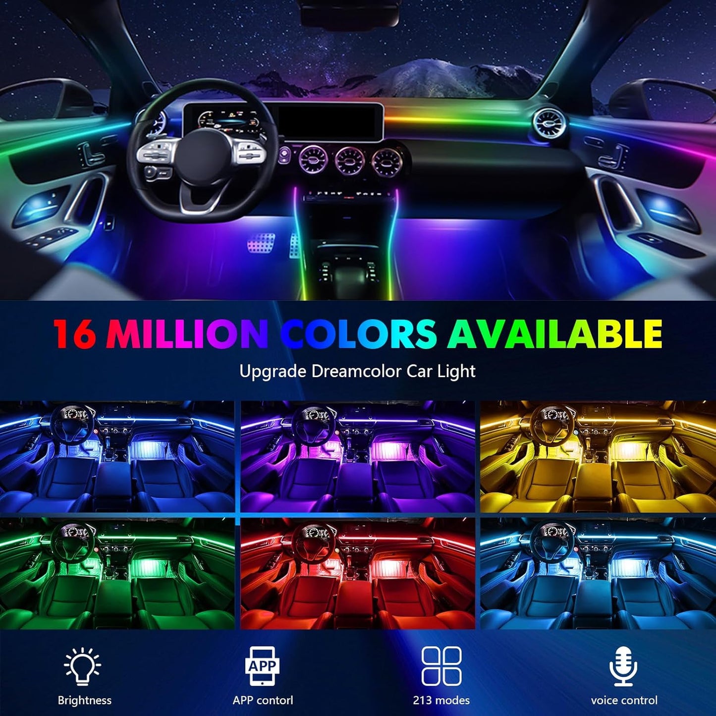 2025 Upgraded Dreamcolor Acrylic Interior Car LED Strip Light with Self-Developed App RGB 10 in 1 | Dual Zone Control | Super Brighter LED Strips | Music Sync | 16M Colors Interior Led Lights for Cars