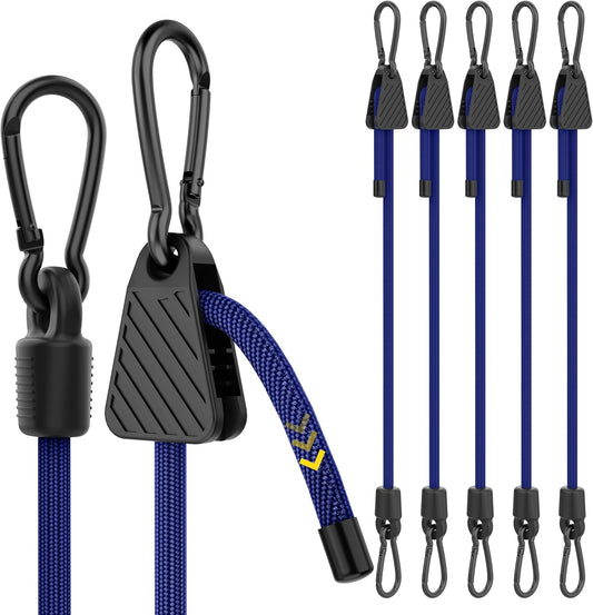 Bungee Cords with Hooks, 36 Inch Blue Adjustable Bungee Cords with Carabiner Heavy Duty Outdoor, Super Elastic Easy to Adjust Bungee Rope UV Resistant for Tarp, Bike Rack, Garden, Moving, 6 Pack