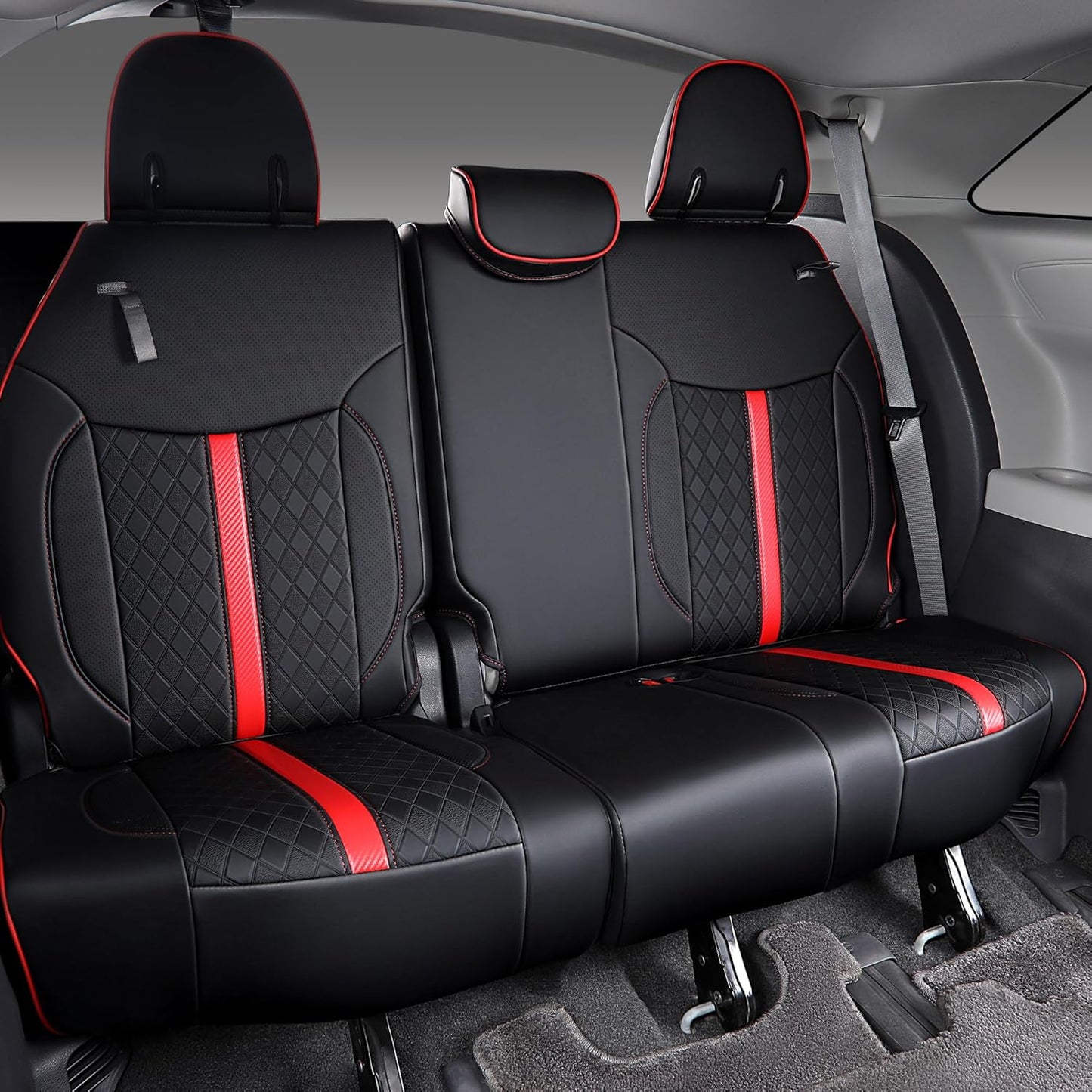 Custom Fit Sienna Seat Covers for Toyota Sienna LE,XLE 2021-2025 3-Row Accessories Full Coverage Waterproof Leather Car Seat Covers Full Set (Black with red, 7-Seat)