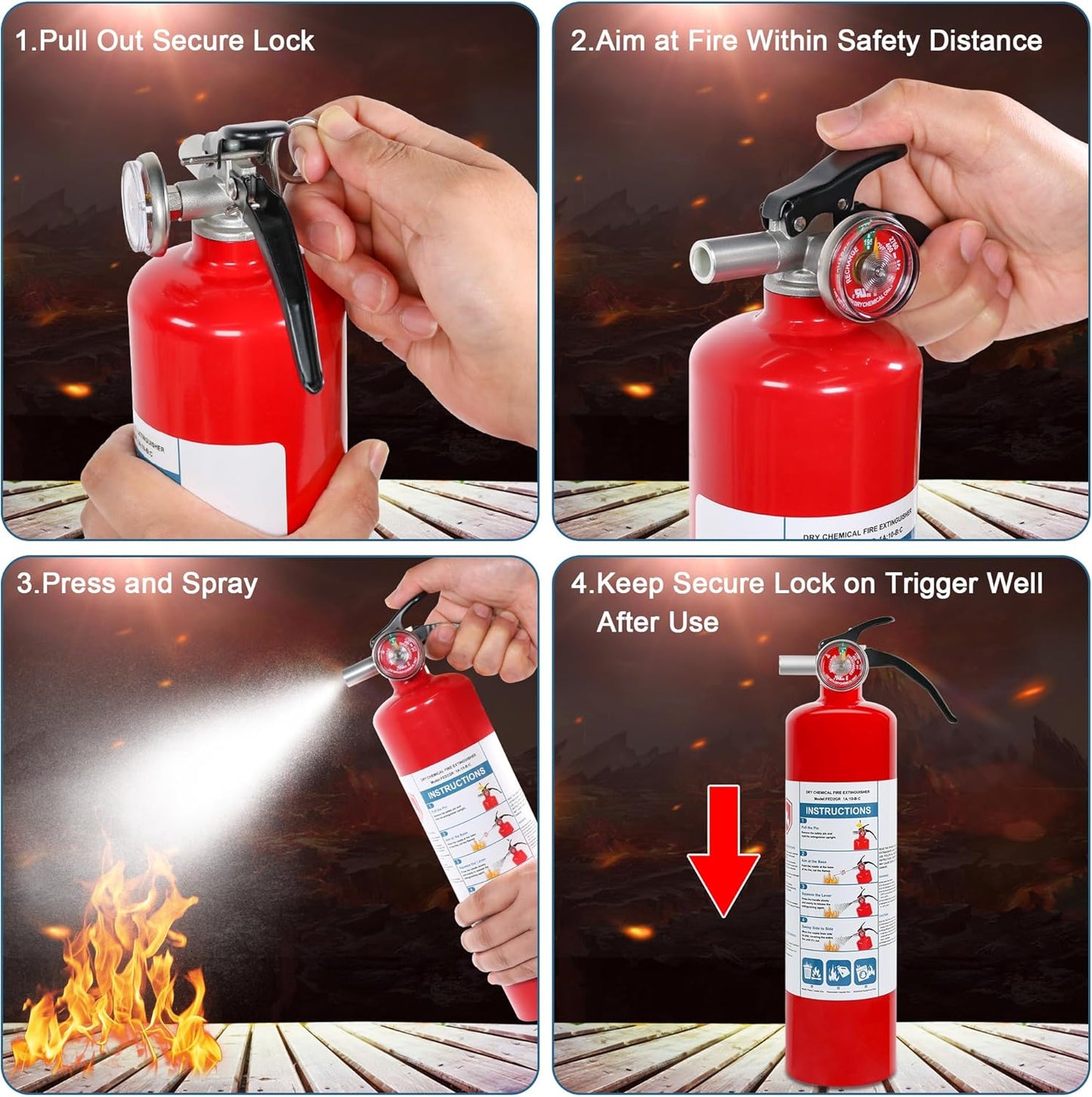 1 Pack ABC Dry Chemical Fire Extinguisher, 2.5 lb 1A:10B:C Rating for Home, Car, Boat, Quick Release Handle, Compact & Portable Dry Powder extinguishers