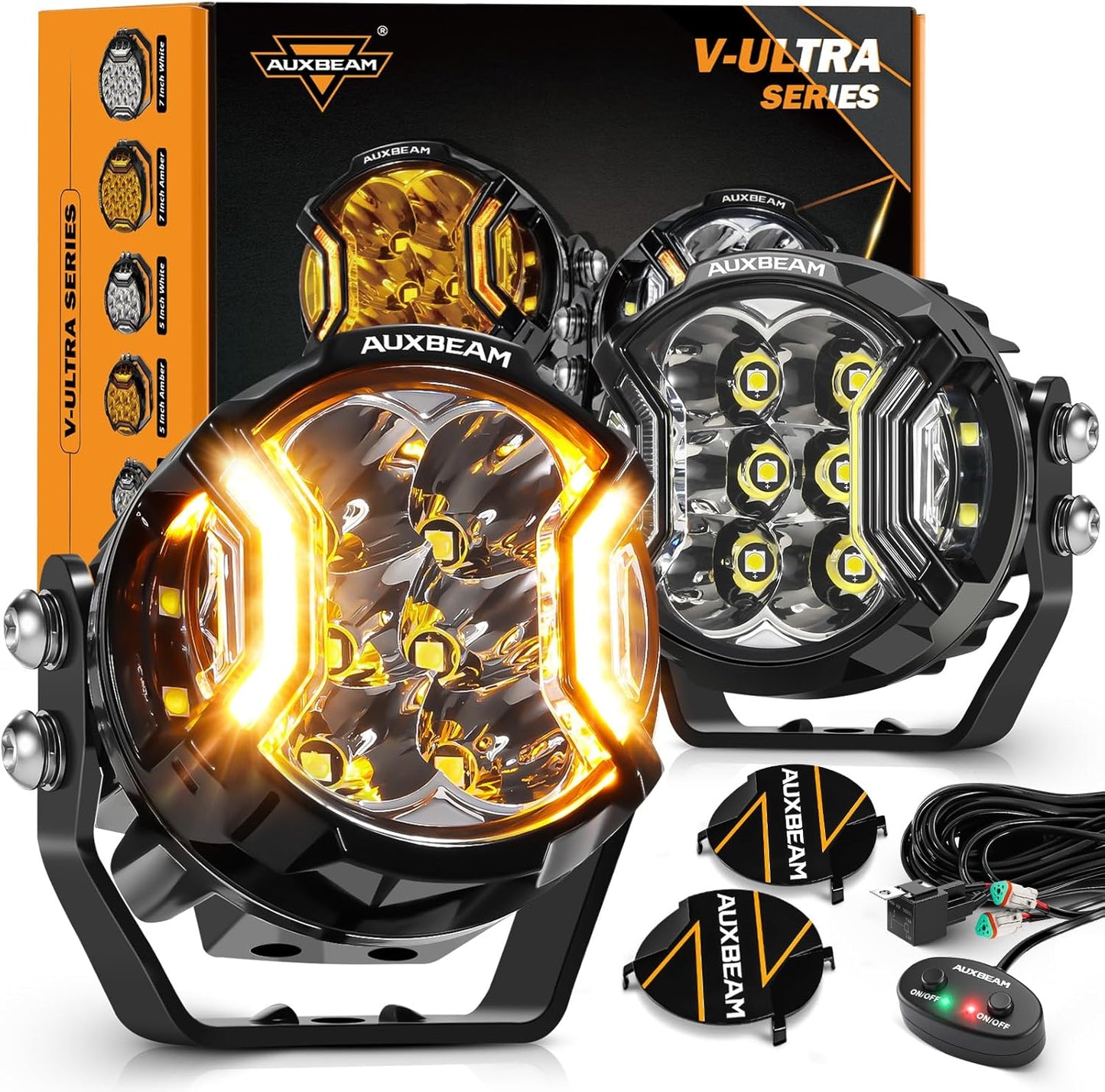 Auxbeam V-Ultra Series 3" 108W Side Shooter LED Pods with Amber DRL 3 Modes & Light Covers 270 Degree Wide Range 12800LM Round Offroad Driving Light Bar for Truck Jeep ATV UTV, Pair