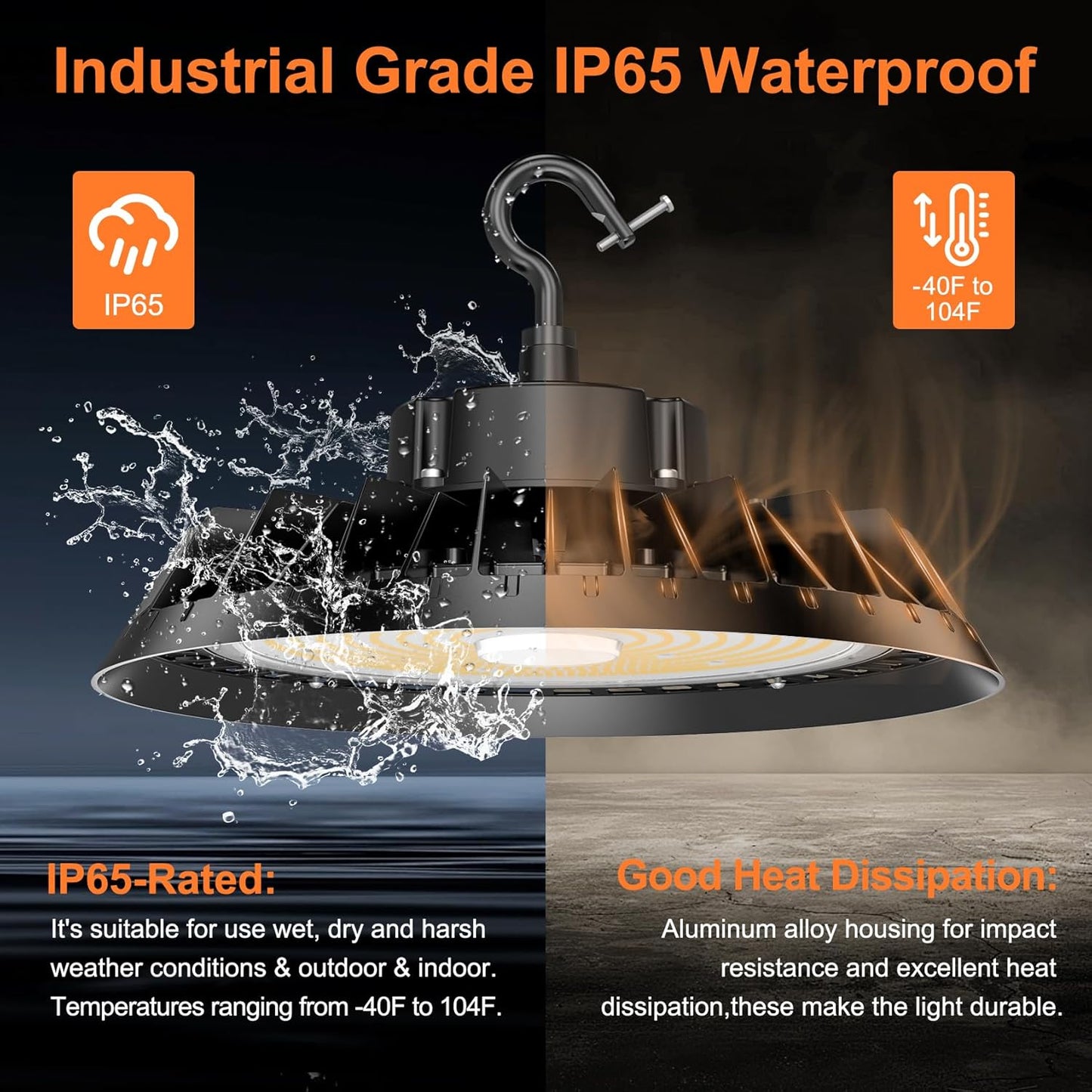 LED High Bay Lights, Super Bright 150W UFO High Bay LED Shop Lights, 22500LM 5000K, 0-10V Dimmable, 5' Cable Plug, IP65 Waterproof, ETL Listed Plug & Play Lighting High Bay for Gym Factory Warehouse