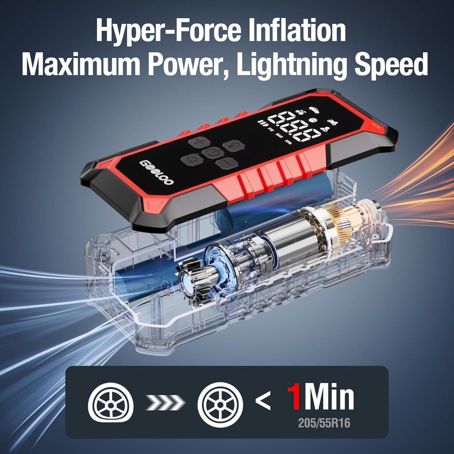 GOOLOO A6 Gear Tire Inflator Portable Air Compressor, 160 PSI Cordless Tire Inflator with Digital Pressure Gauge ＆LED Light, Air Pump for Car Tires, Bike, Motorcycle, Balls