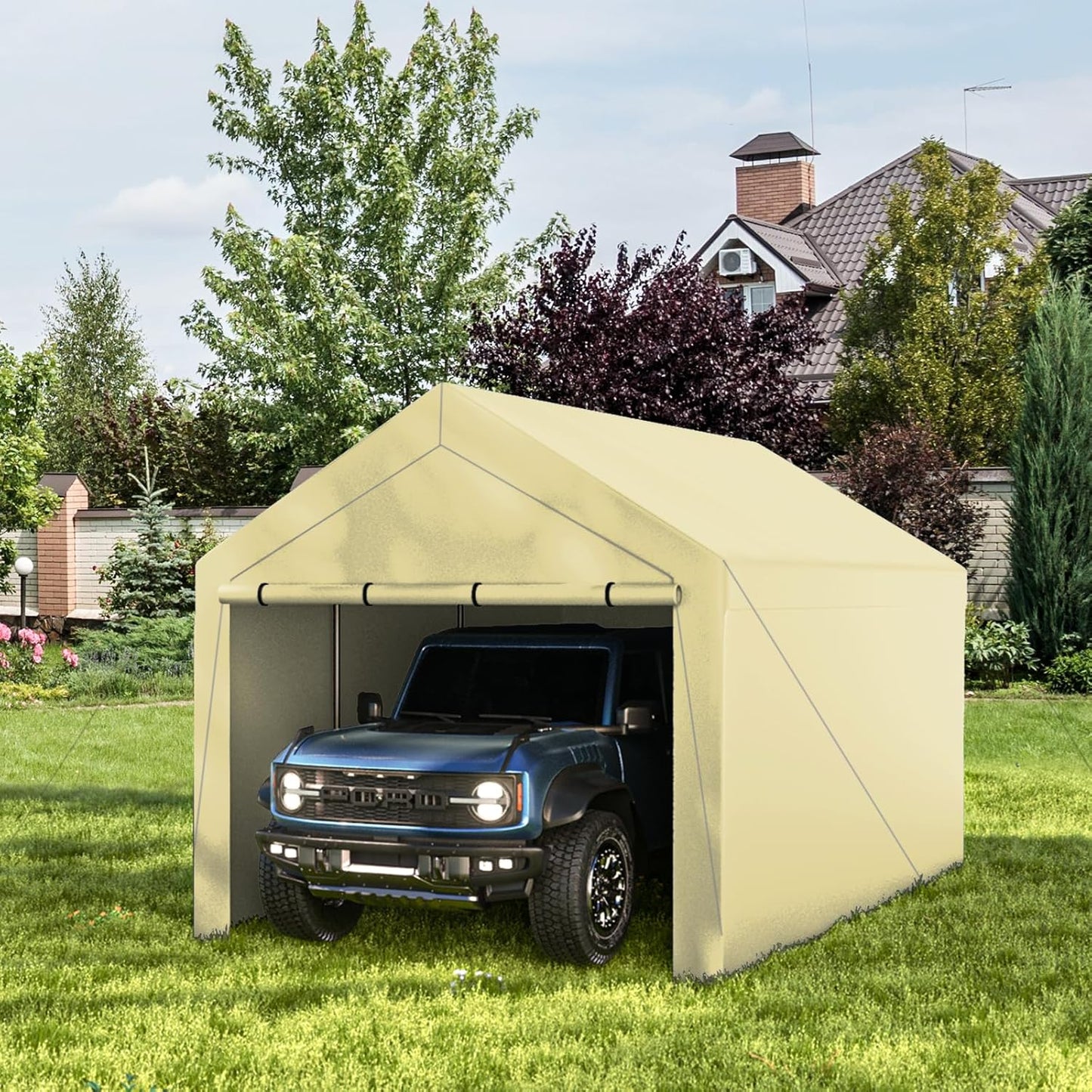 10x20 ft Heavy Duty Carport with Removable Sidewalls,All Weather Carport Garage Party Tent Large Outdoor Canopy Storage Shed for Auto,Truck,Boat,Party (Beige)