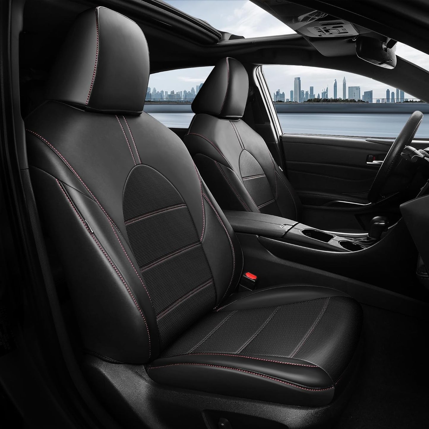 for Toyota Camry Seat Covers LE SE SE Nightshade 2018 2019 2020 2021 2022 2023 2024 - Waterproof Luxury Leather Seat Covers for Cars, Custom Car Seat Covers Full Set, Black Red Not for Hybrid