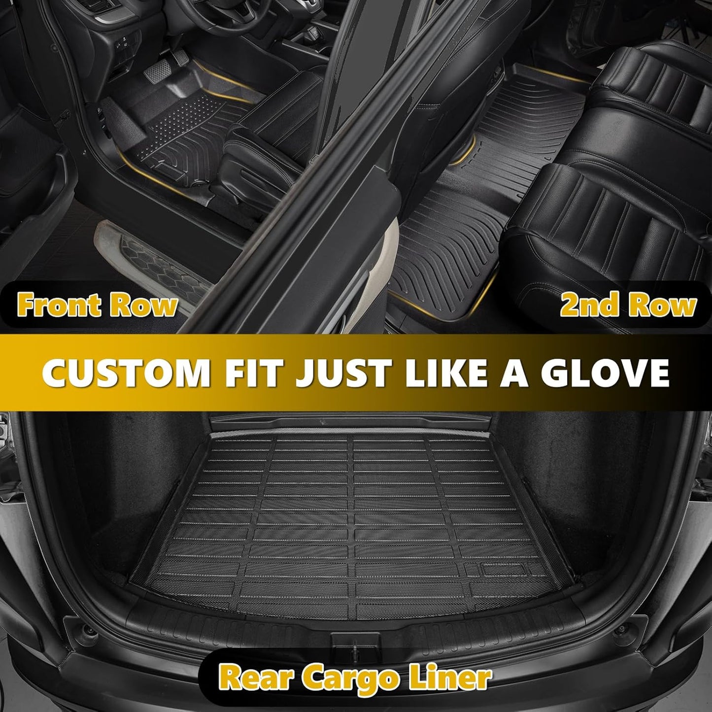 GINOWY-Floor Mats & Cargo Liner for Genesis GV80 2021-2025 (Only 5 Seats, Not for Coupe), All Weather Car Floor Mats Cargo Liner TPE Rubber Trunk Mat Trunk Liner, GV80 Accessories Mats