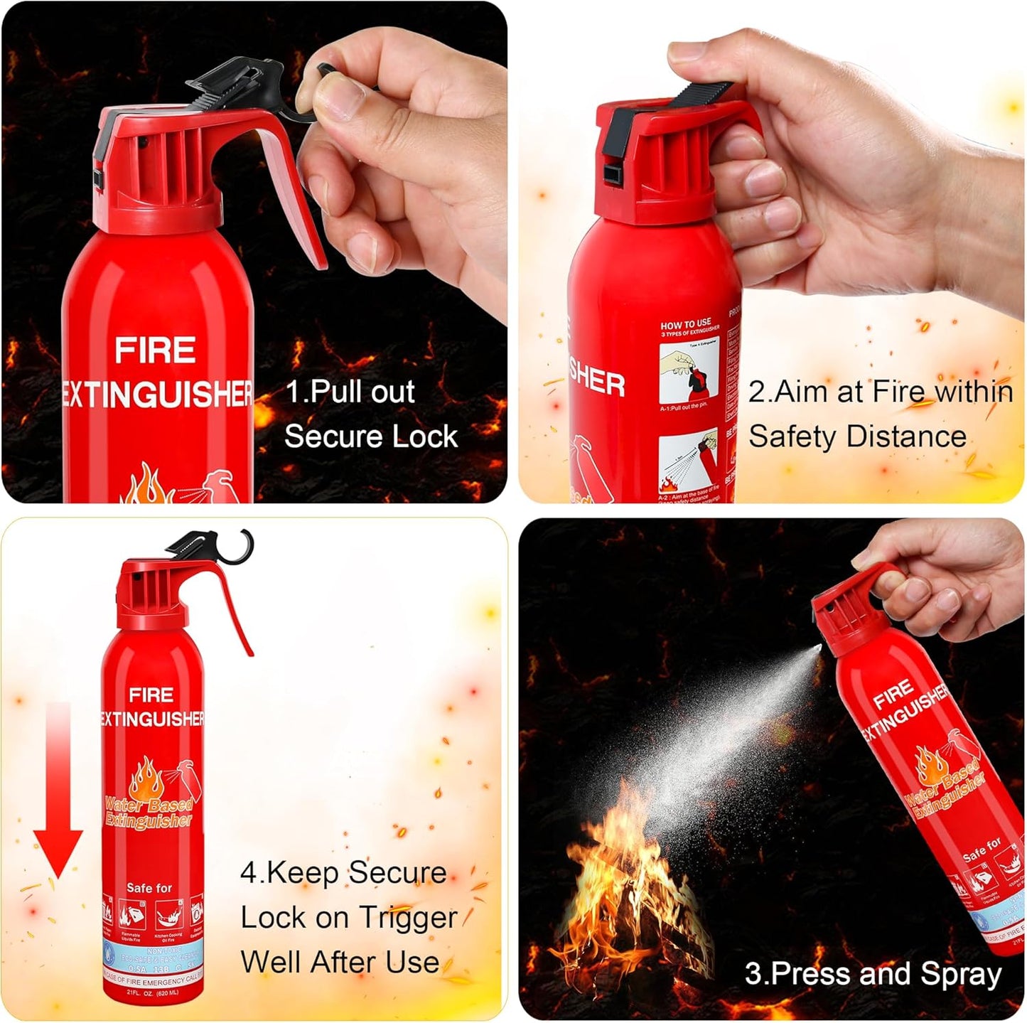 Fire Extinguisher for Home with Mount, 6 Pack Upgraded 8-in-1 Portable Fire Extinguishers For Vehicle Car Boat Marine Kitchen Emergency Supplies, Water-Based Extinguisher For A, B, C, K Fire Types