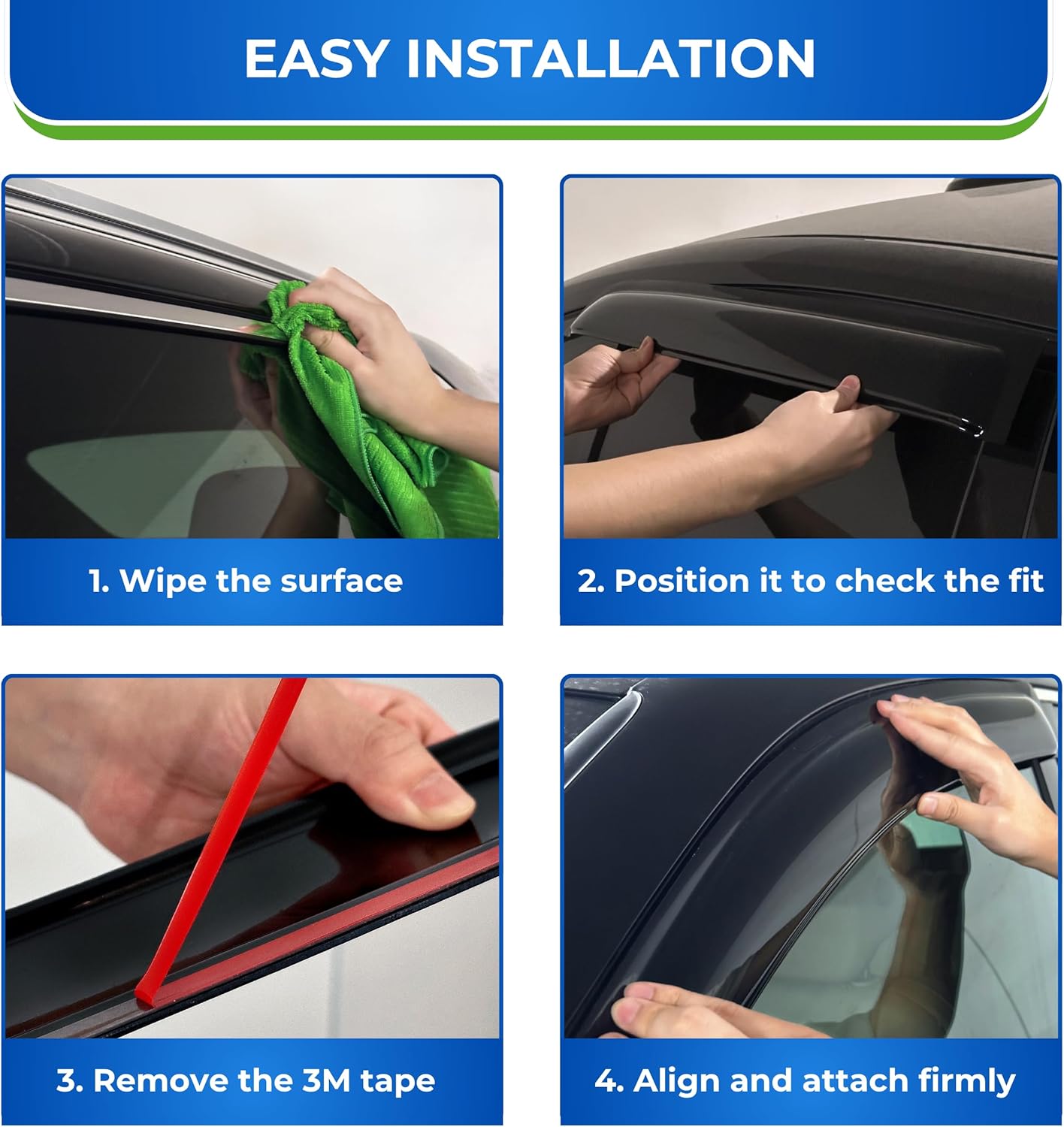 KPY Window Visor Compatible with Honda Accord Sedan 2013-2017, 4PC Rain Guard Side Window Vent Deflectors Tape-On Mugen Style, 2013 2014 2015 2016 2017