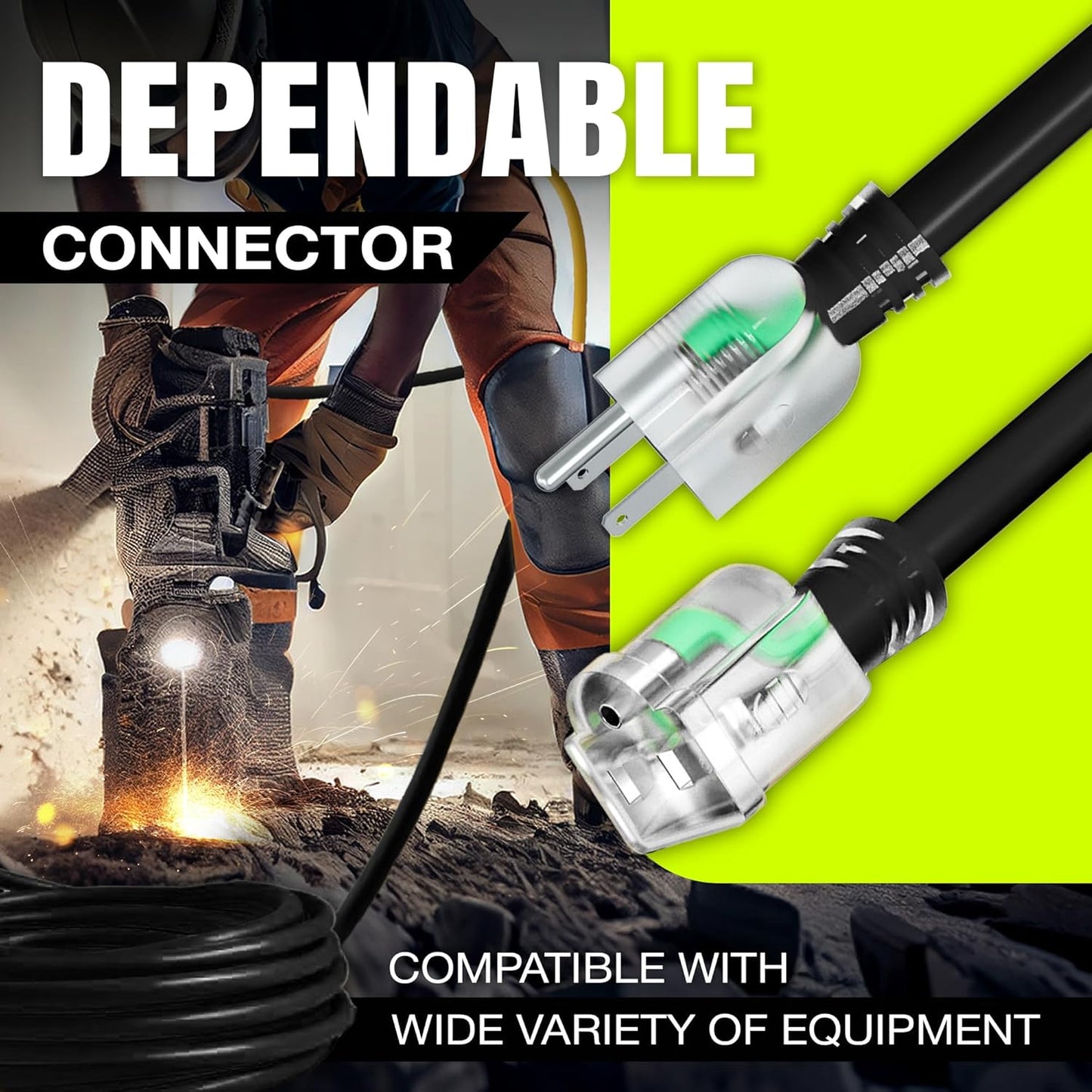 100ft Outdoor/Indoor Extension Cord 16/3 Gauge Heavy Duty 3 Prong SJTW, Waterproof, Flexible Cold-Resistant Long Power Cord,10A 125V 1250W, Black by LifeSupplyUSA