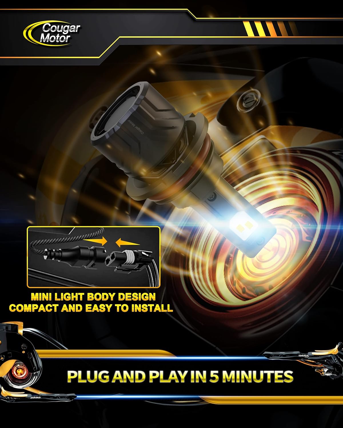 Cougar Motor 9007 Bulbs, HB5 Fog Lights 6500K White Non-Polarity 9007 Fog Bulb or Off-Road Use Plug and Play - Pack of 2