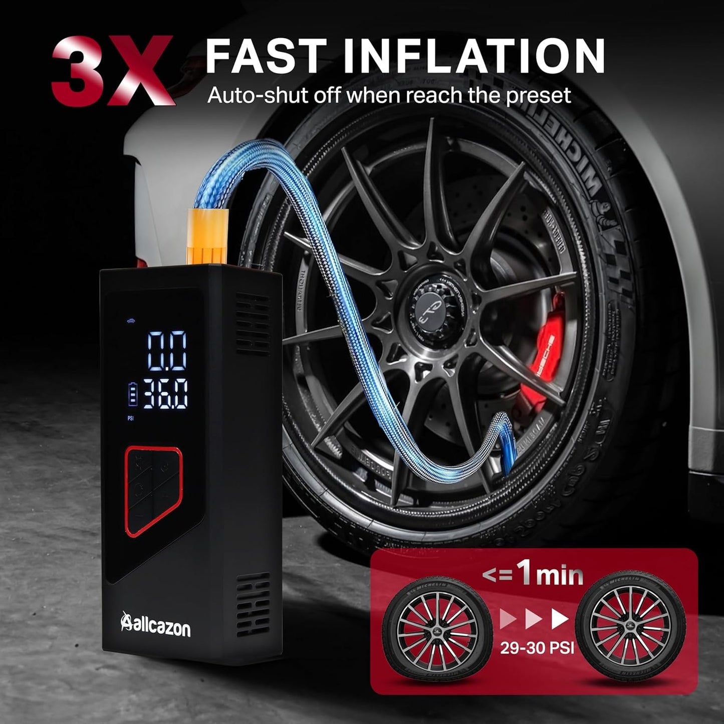 Tire inflator Portable Air Compressor, 150PSI Portable inflator for Car, Air Pump for Car Tires with Tire Pressure Gauge Tools, Smart Pump Tire inflator, Motorcycle & Bike