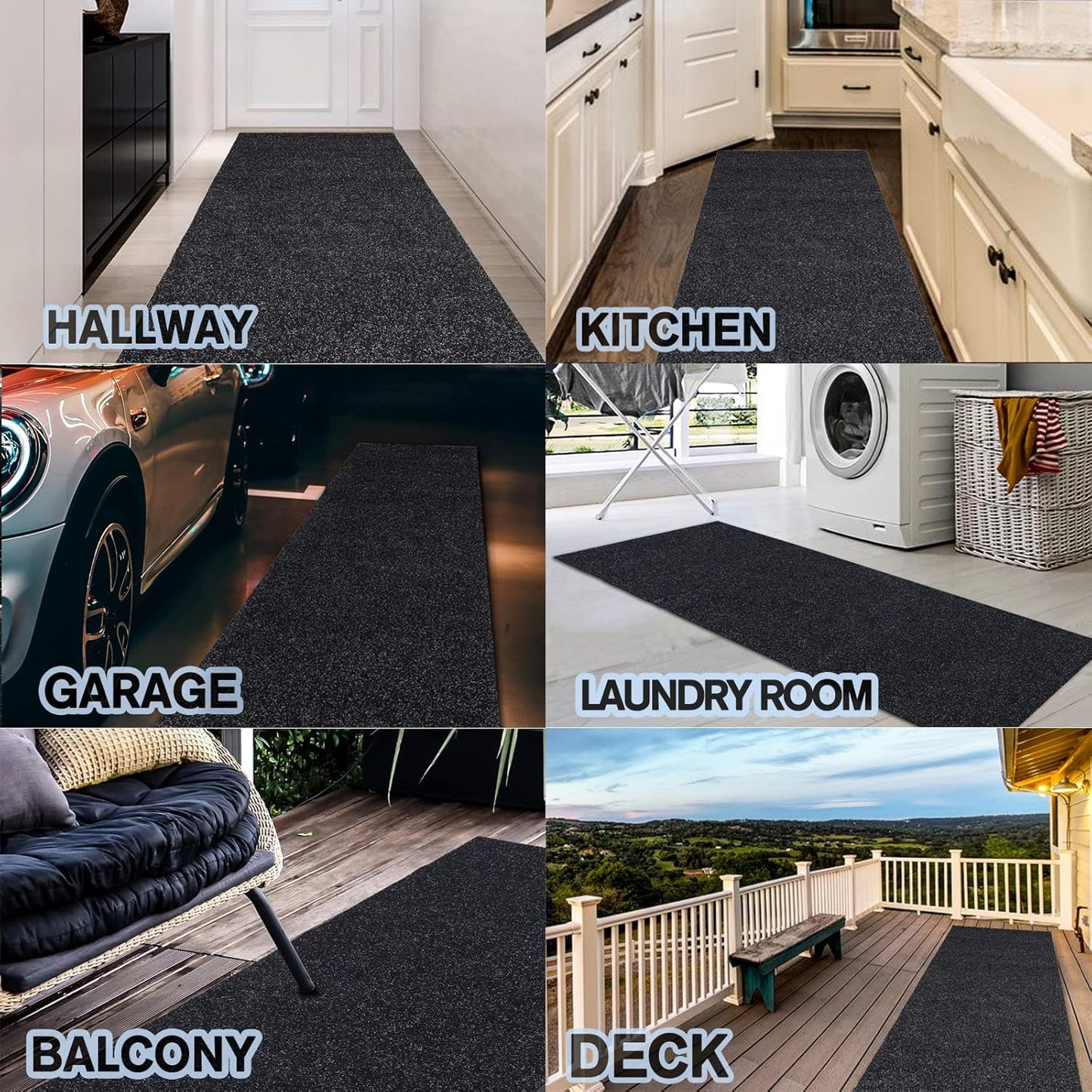 Custom Size Backed Non-Slip Area Rugs Runner, Easy Clean, Waterproof Runner Rugs for Hallway Entryway, Kitchen, Laundry, 4FT x 79FT, Black