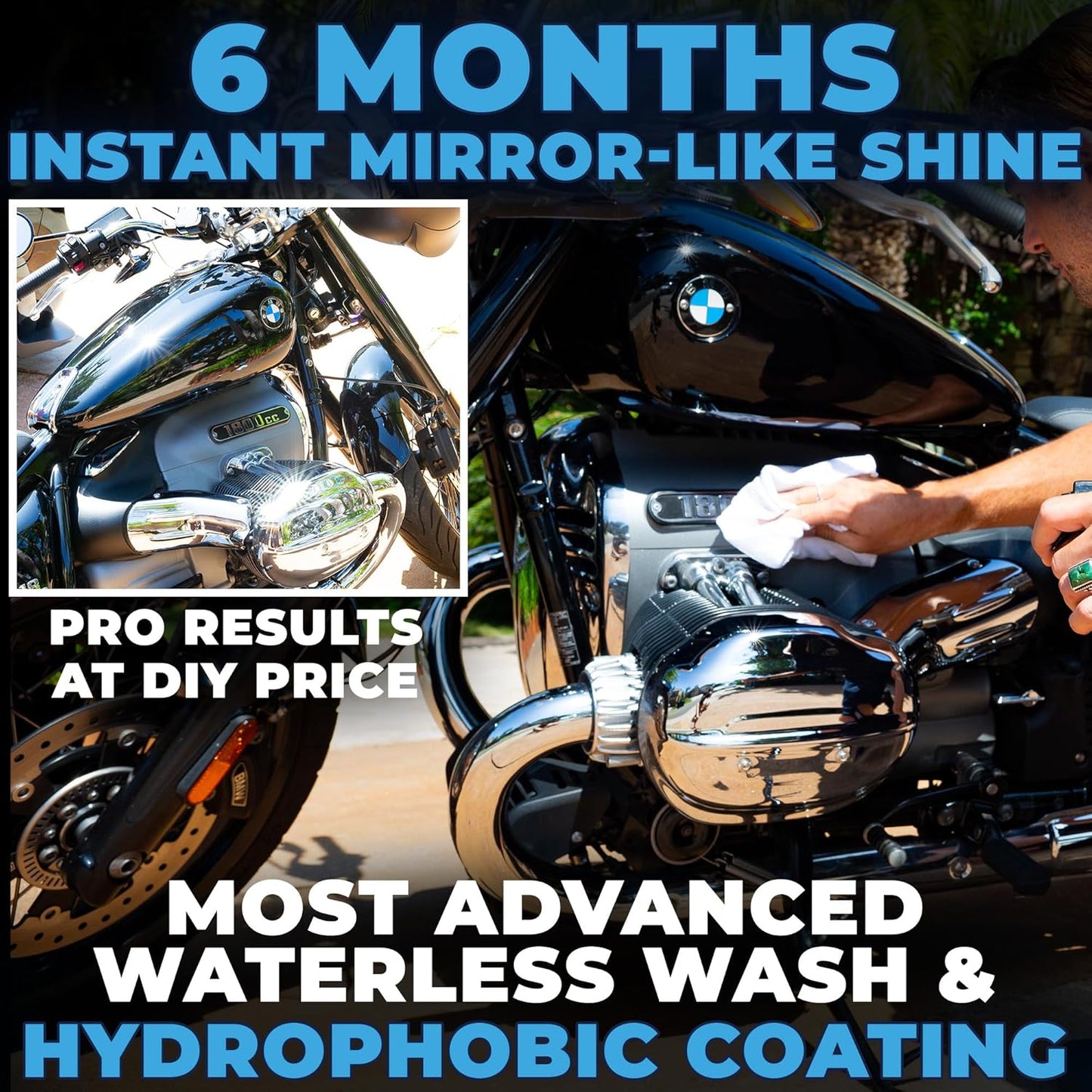 Flowgenix™ Waterless Car Wash Spray - Grand Finale - Motorcycle Cleaner & Car Wax Spray Polish (8 oz) - Ceramic Coating - Incl. 2 Microfiber Towels - Quick Detailer Spray to Make Your Vehicle Shine