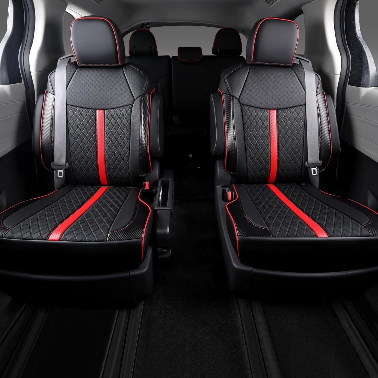 Custom Fit Sienna Seat Covers for Toyota Sienna LE,XLE 2021-2025 3-Row Accessories Full Coverage Waterproof Leather Car Seat Covers Full Set (Black with red, 7-Seat)