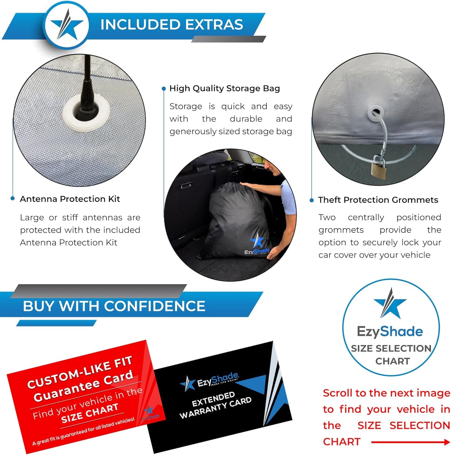 EzyShade 10-Layer Car Cover Waterproof All Weather. See Vehicle Size-Chart for Accurate Fit. Outdoor Full Exterior Covers for Automobiles Sedan Hatch SUV Rain Sun Protection. Size A6 (See SizeChart)