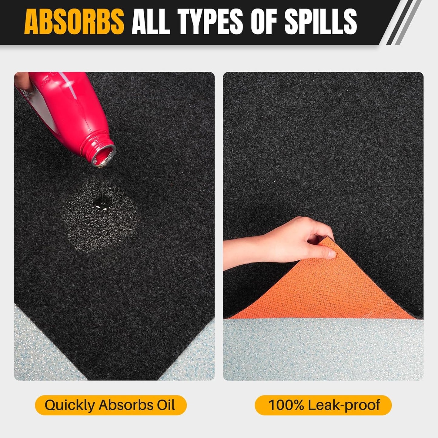Heavy Duty Oil Spill Mat, Garage Floor Mat for Under Car, 32" X 32", Waterproof, 1/4" Rubber Backing Protects Floor, Reusable, Absorbs All Types of Spills (Black, 32" X 32")