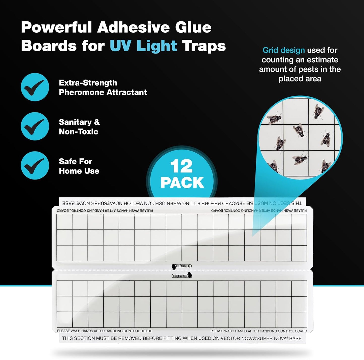 Catchmaster Vector Trap Replacement, UV Light Fly Traps for Home, Unscented Sticky Gnat Glue Boards for House, UV Lamp Insect & Mosquito Killer Refill, Adhesive Bug Light Boards, 12-Pack White