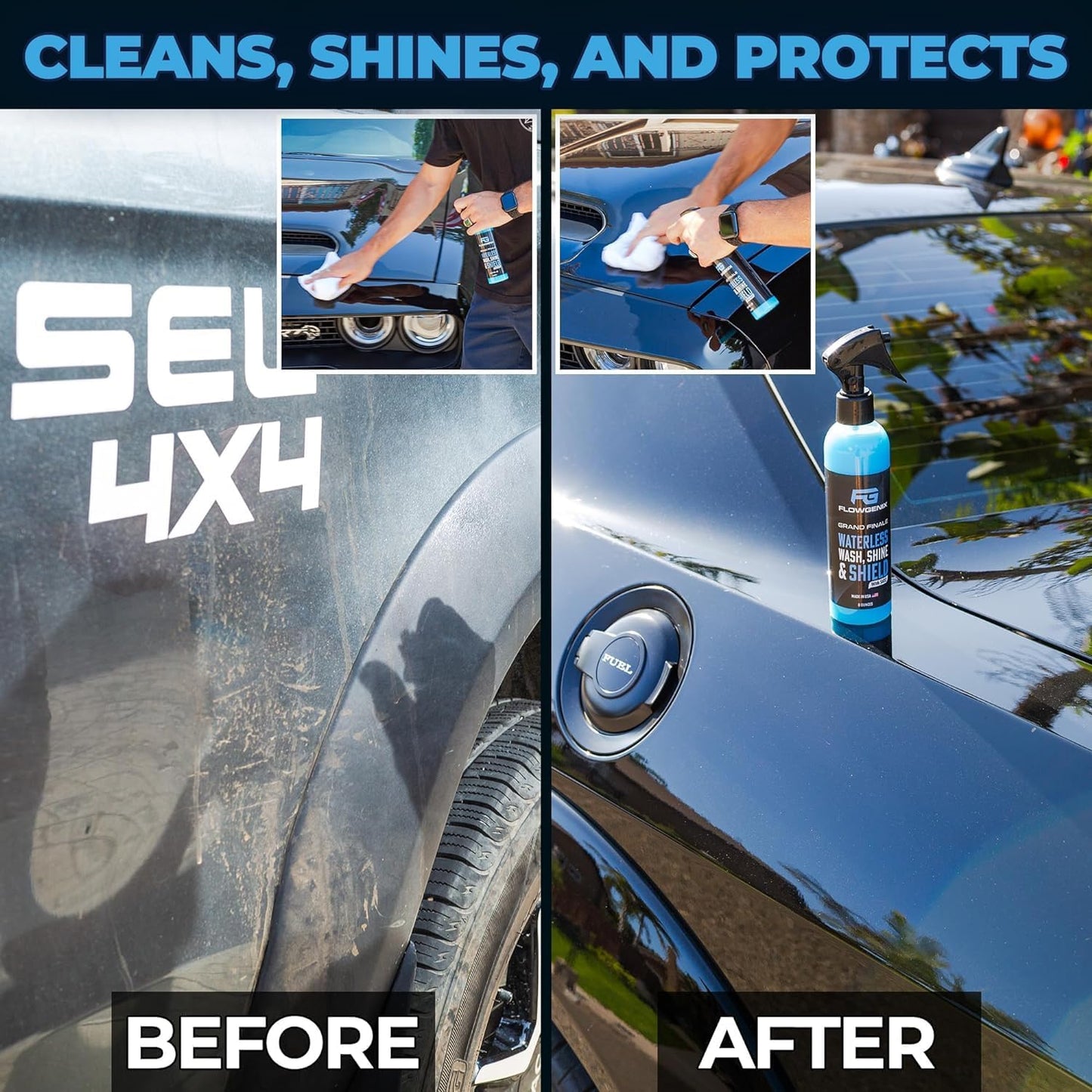 Flowgenix™ Waterless Car Wash Spray - Grand Finale - Motorcycle Cleaner & Car Wax Spray Polish (1 Gal or 128 oz) - Ceramic Coating - Quick Detailer Spray to Make Your Vehicle Shine