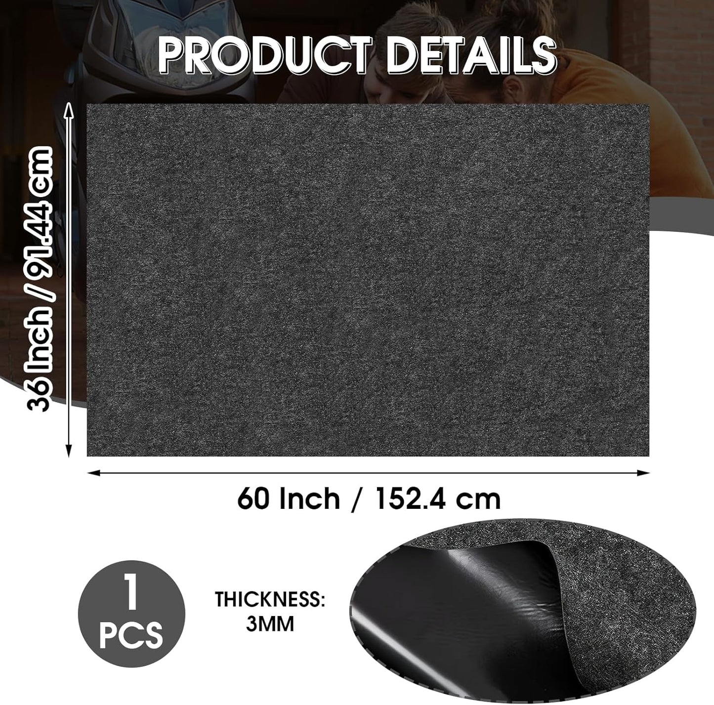 GlowShade Oil Spill Mat, 36 X 60 Inch Garage Floor Mat Under Car, Absorbent Oil Pads Drip Leak Mat with Weather Backing, Reusable, Washable, Non Slip, Protects Floor (1)