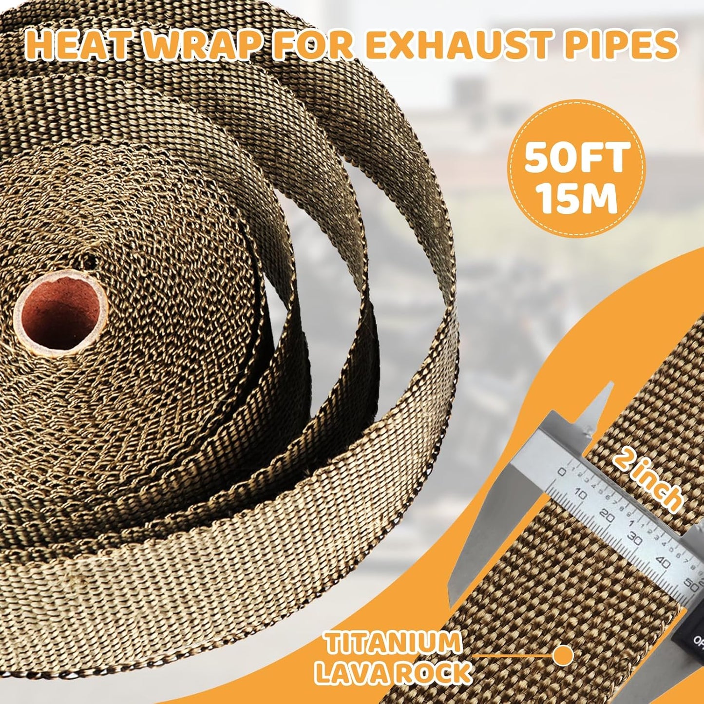 Exhaust Heat Wrap, Tooomplus 2'' x 50' Fiberglass Heat Shield Tape, Heat Wrap for Exhaust Pipes with 15pcs Stainless Steel Ties for Motorcycle Car Truck